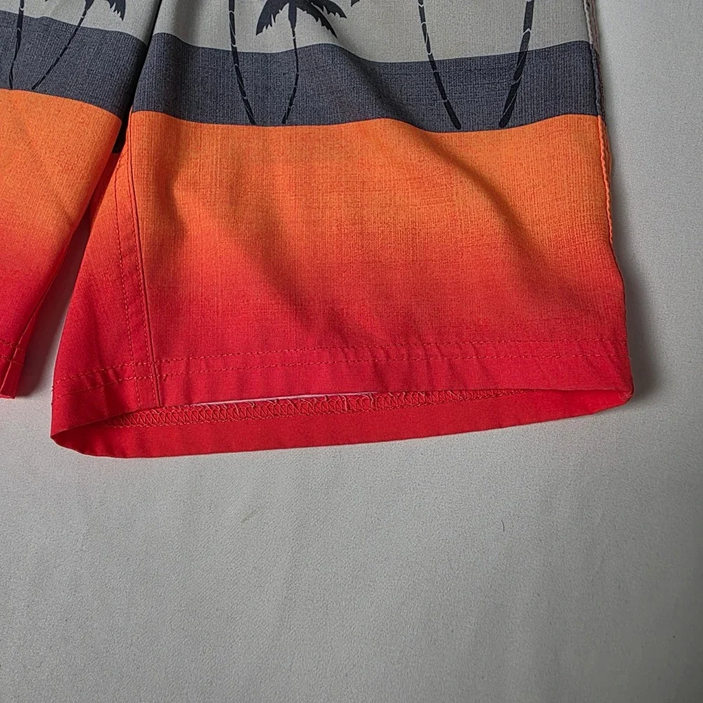 Wonder Nation‎ Swim Trunks Boys L 10-12 Red Orange Palm Tree Ombre Board Shorts